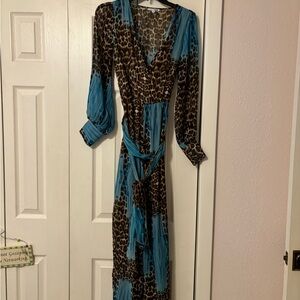 Fashion Nova Jumpsuit! Size Small Leopard and Turquoise. Flowy and gorgeous!